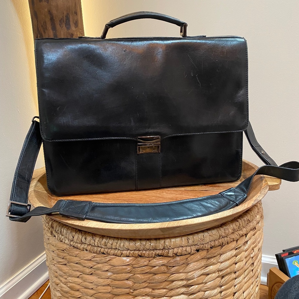 Scully Men's Italian Leather Black Laptop Bag/Brief Case  16" w x 12" h x 5" d